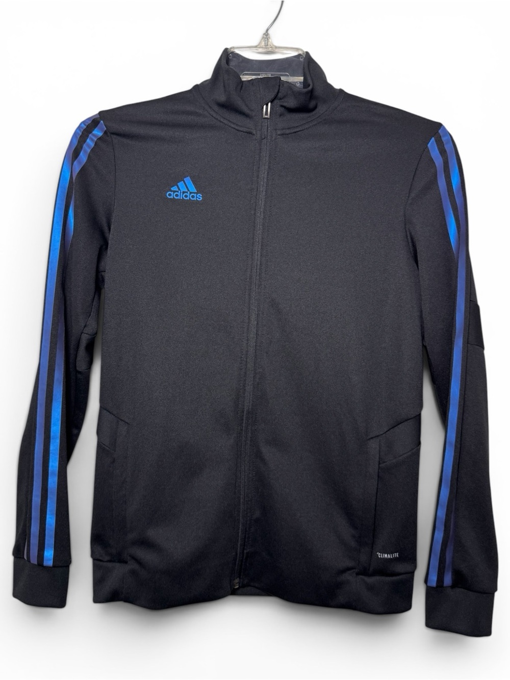 Adidas Climalite Women’s Track Jacket Black Blue Iridescent Stripes Small